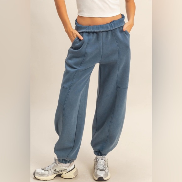 NWT Relaxed Fit Washed Dusty Blue Sweats Sweat Pants Joggers - Picture 6 of 7
